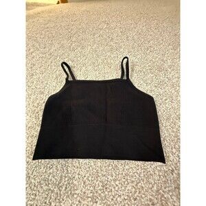 Fabletics Black Ribbed Cropped Cami Top – Women’s One Size Sports Bra